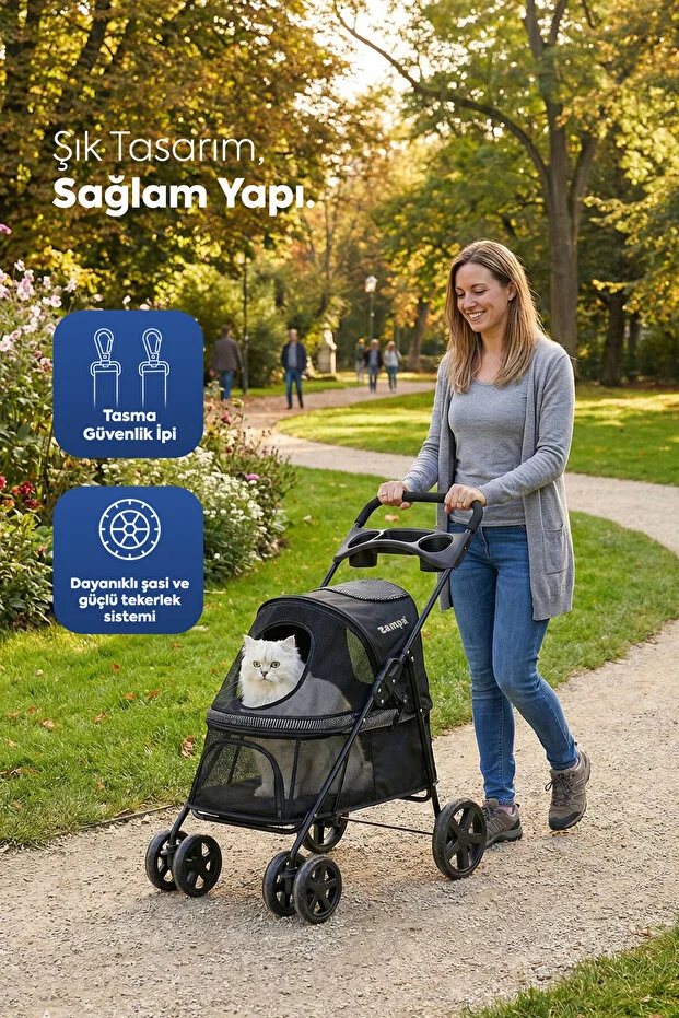Tourist Kedi & Köpek Arabası Siyah, 46x85x91.5cm-2