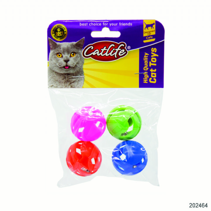 202464-CATLİFE 4'lü Paket Zilli kedi oyuncağı -1