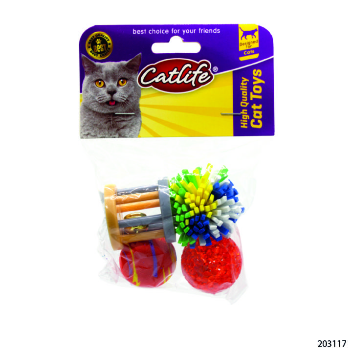 203117-CATLİFE 4'lü Paket Zilli kedi oyuncağı-1