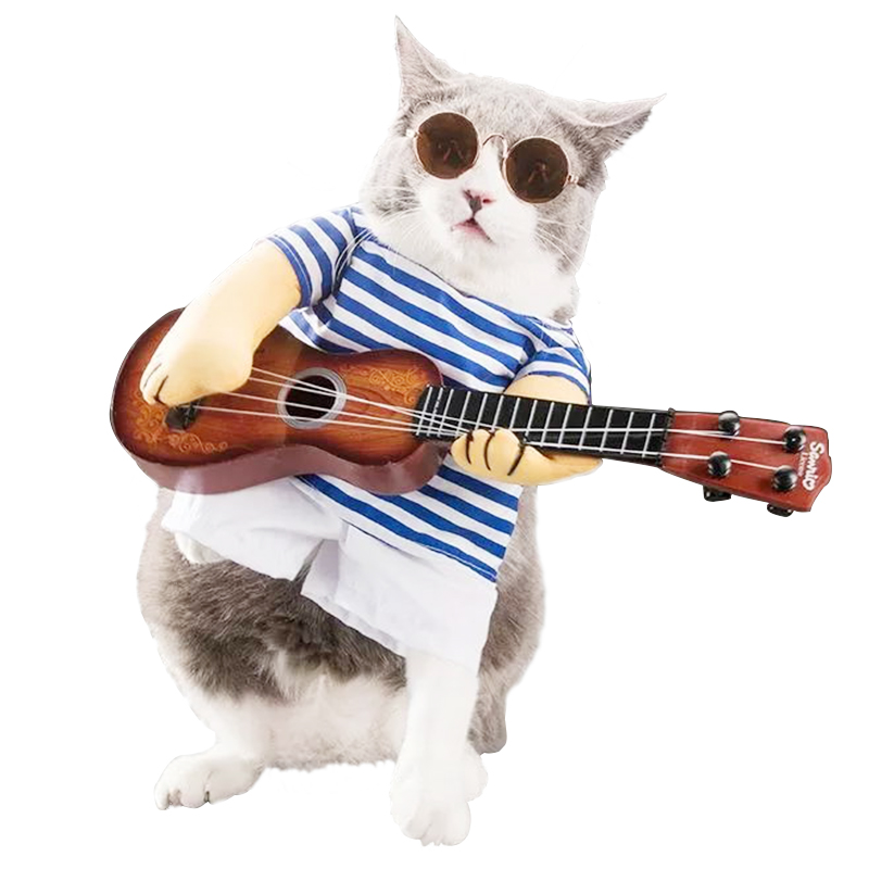 kedi ve köpekler için gitarlı kostüm s beden (peruk dahil değildir)-2