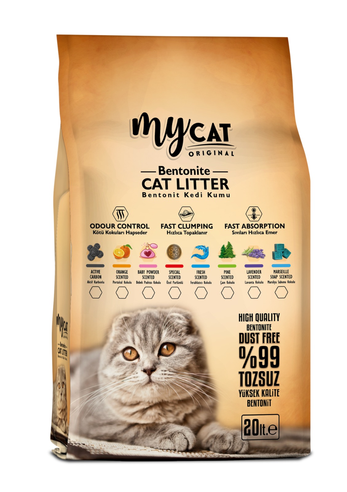 mycat (20 LT) bentonit kedi kumu  ( ince tane )-1