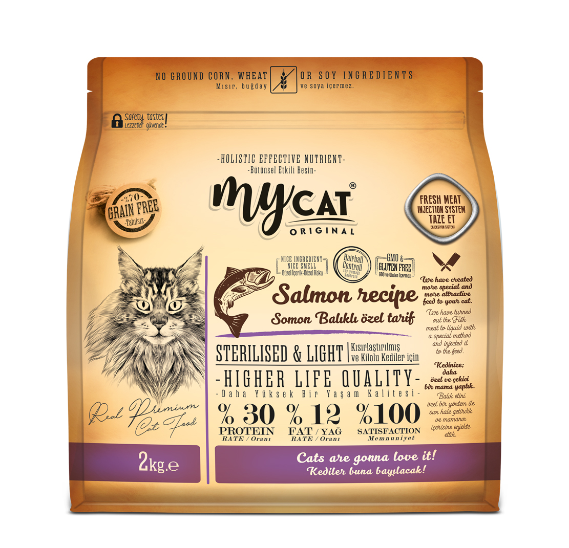 mycat low grain somon balıklı sterilised kedi maması(2kg)-1