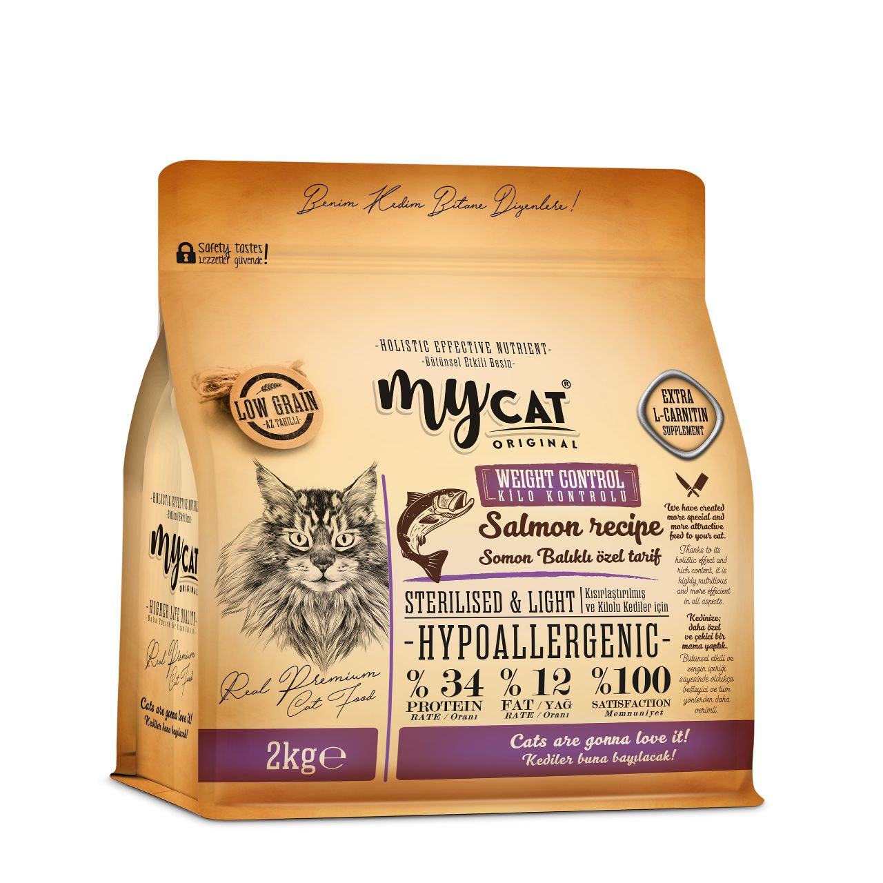 mycat original hypoallergenic light somon balıklı sterilised kısır kedi maması(2kg)-1