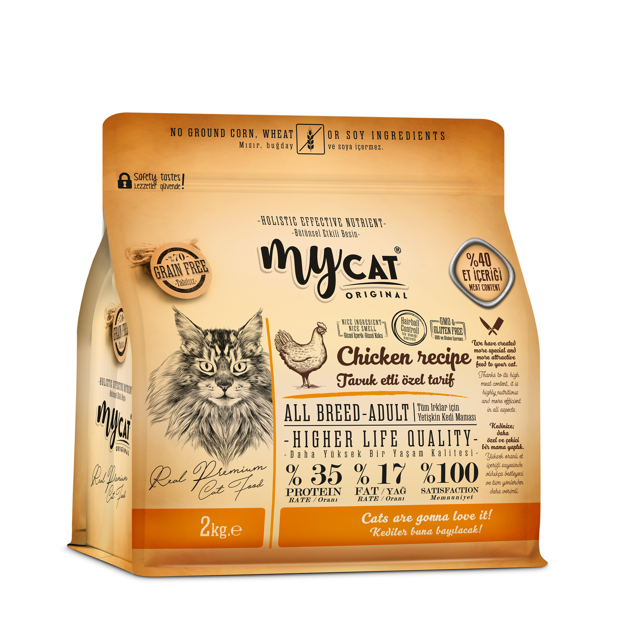 mycat original tavuk etli all breed-tüm ırklar için kedi maması (2kg)-1