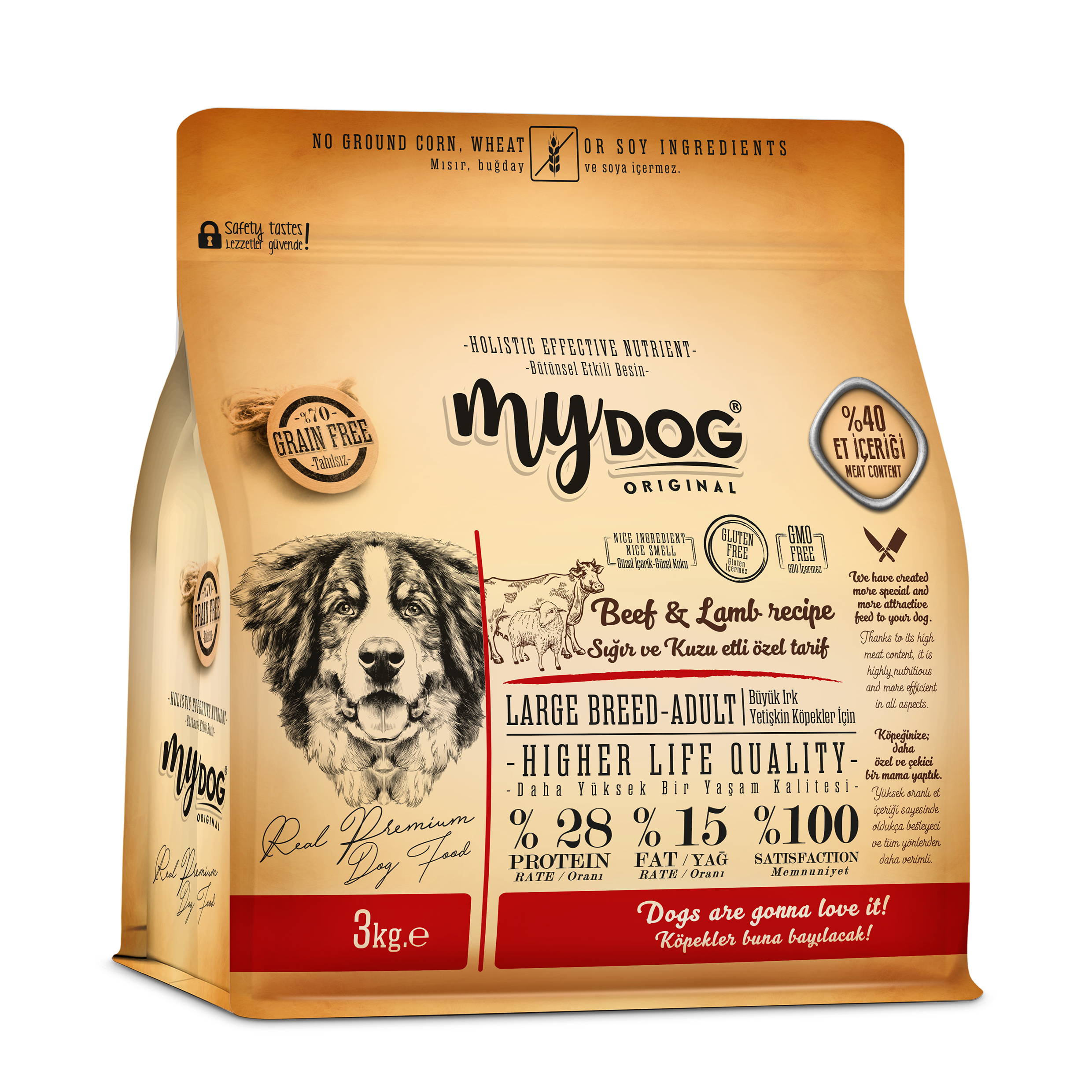 mydog original sığır ve kuzu etli  large breed-büyük ırk yetişkin köpek maması 3kg-1
