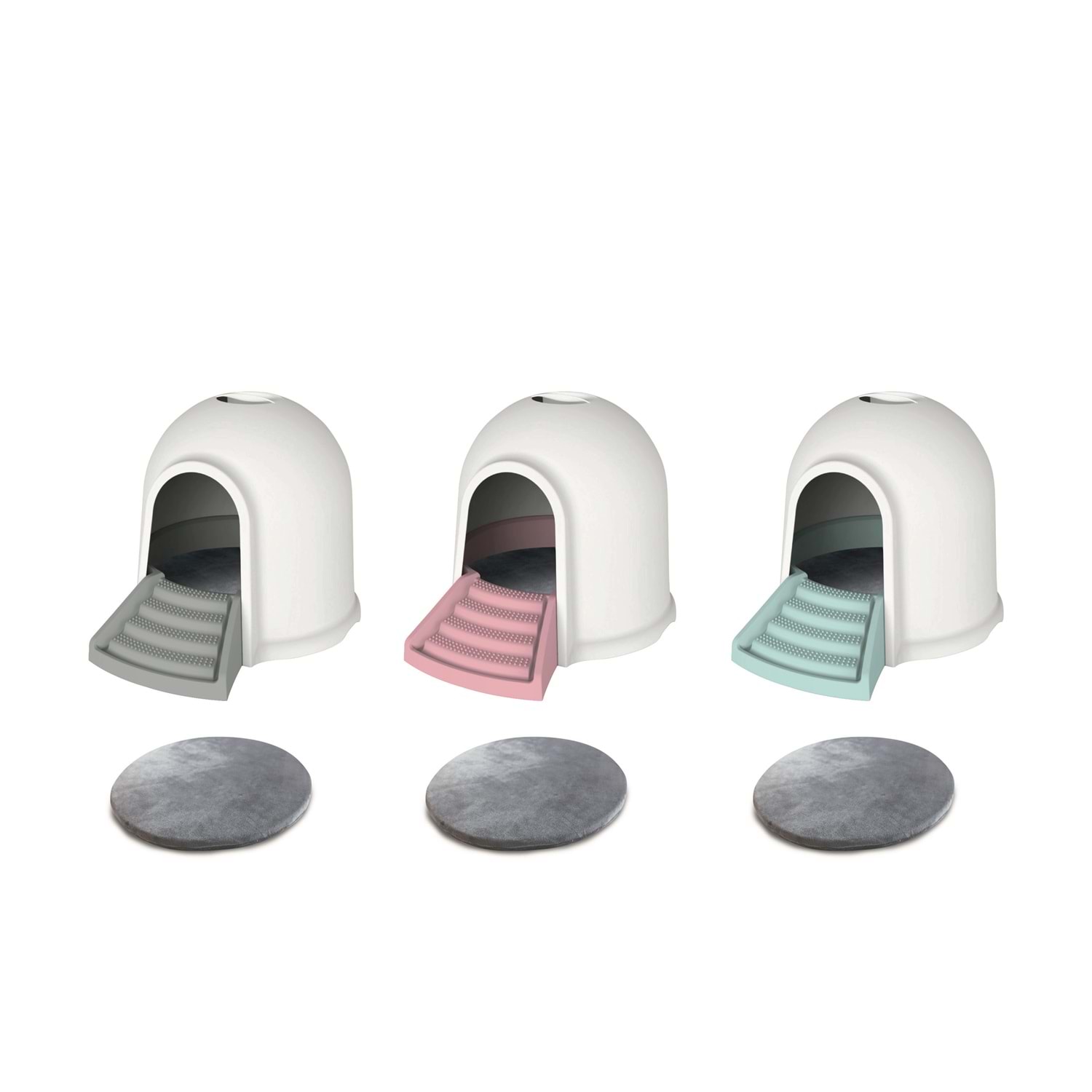 10428917 M-Pets Igloo 2In1 Kedi Tuvaleti/Kedi Evi White/Blue-2