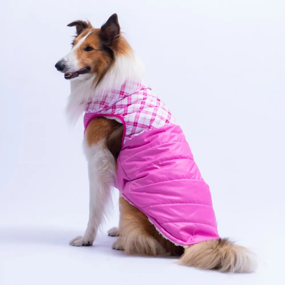 26151 Pembe Plaid Büyük Irk Yelek 4XL Beden-1