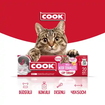 Akıllı Kedi Tuvaleti Büzgülü Sabun Kokulu Çöp Torbası Ebat 2 - 20 Yaprak 48X50 cm-2