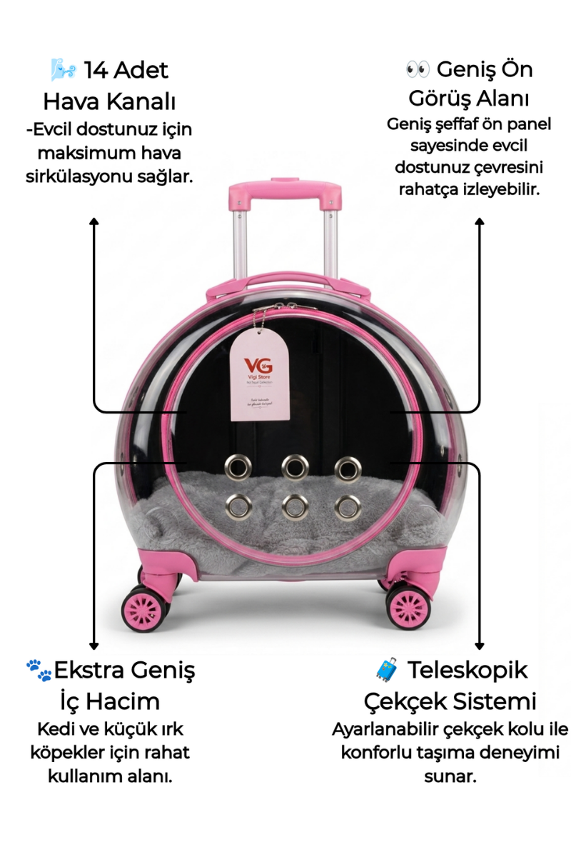 Anastasia Premium Çekçekli Kedi Taşıma Valizi | Şeffaf Astronot Kedi & Küçük Köpek Taşıma Çantası Tekerlekli-2