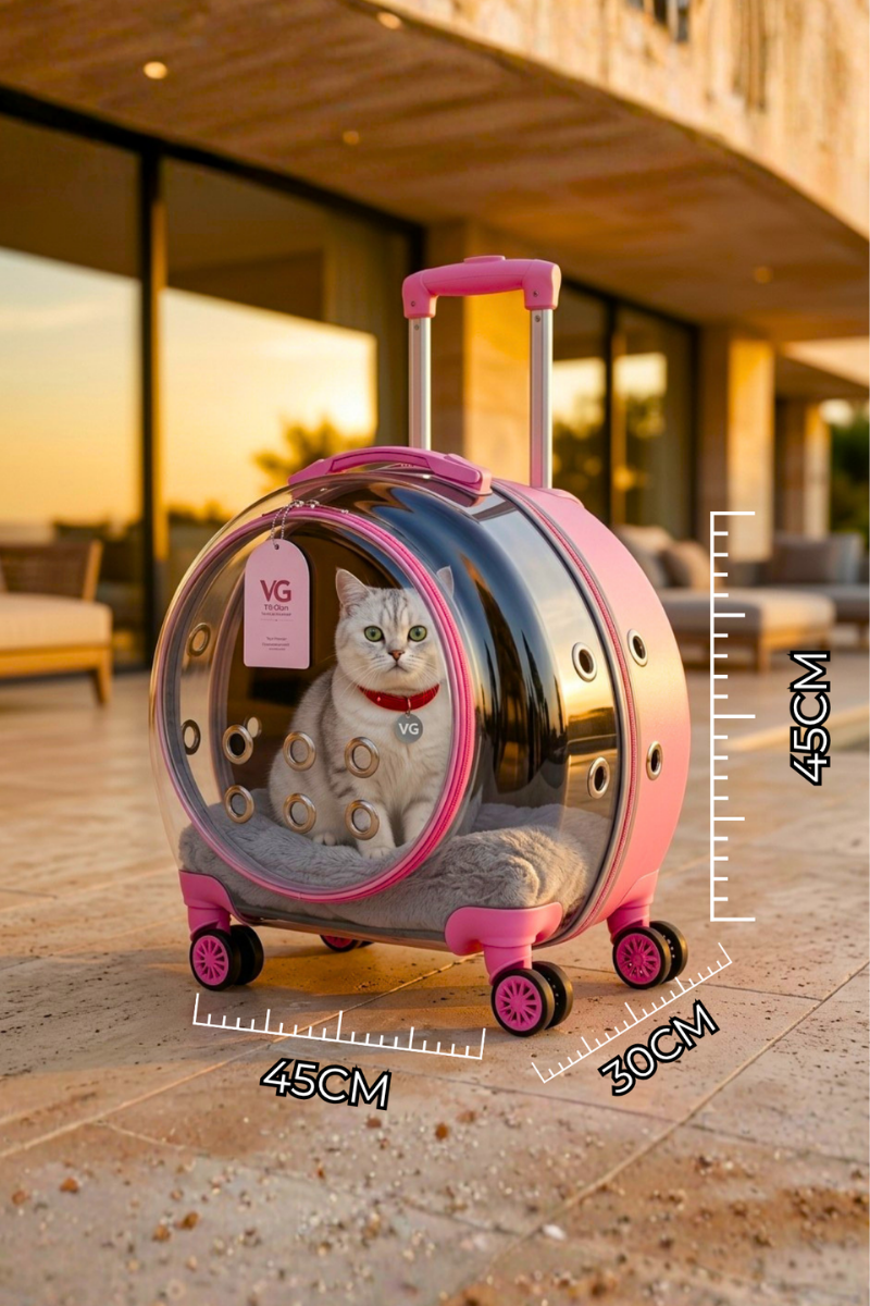 Anastasia Premium Çekçekli Kedi Taşıma Valizi | Şeffaf Astronot Kedi & Küçük Köpek Taşıma Çantası Tekerlekli-4