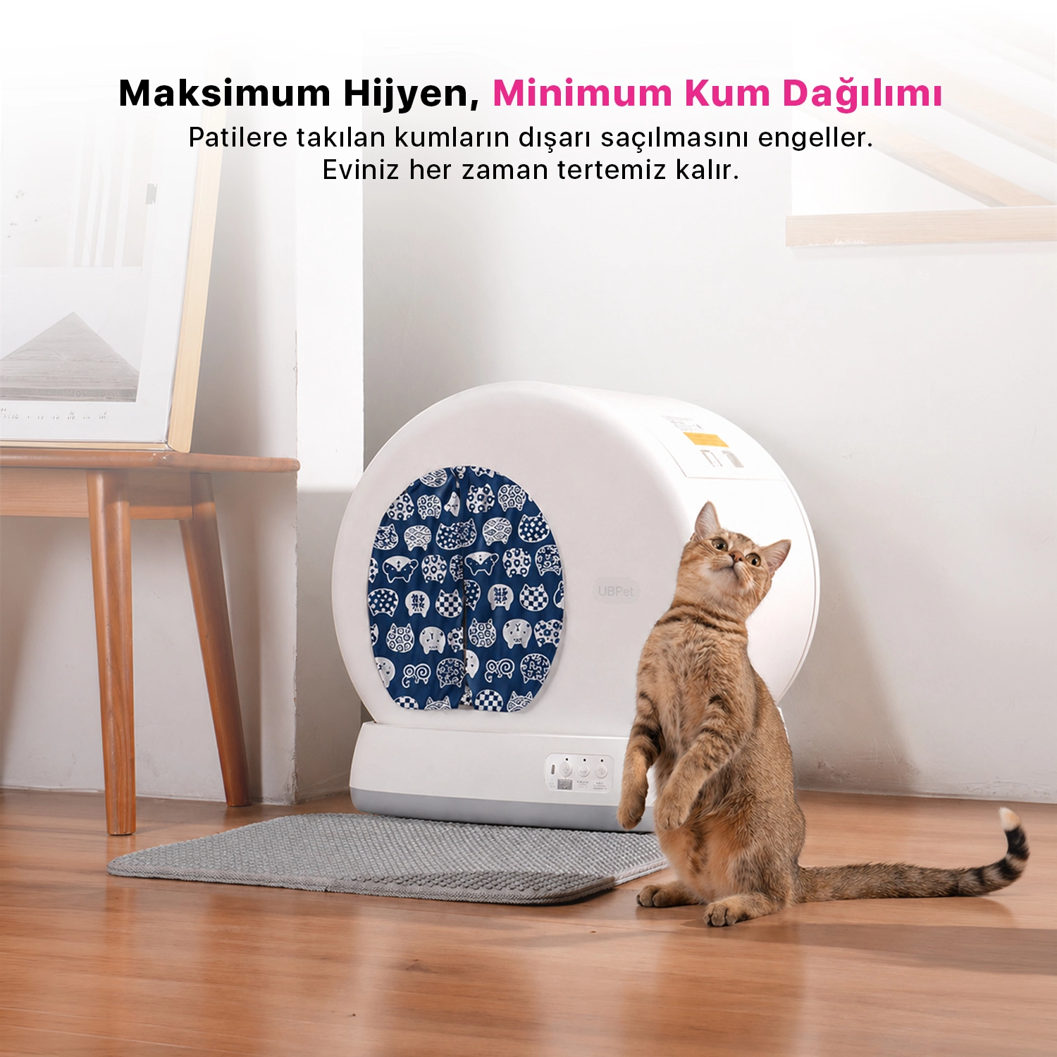 C10 Pro Uyumlu Kedi Tuvaleti Perdesi | Kum Dağılım Önleyici | Mıknatıslı Giriş, Premium Kumaş-3