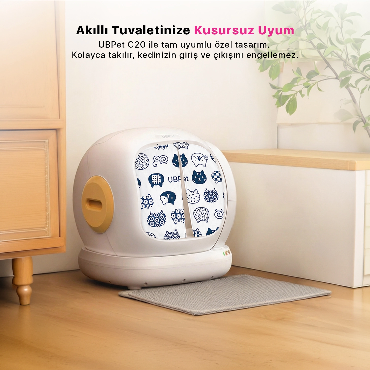 C20 Uyumlu Kedi Tuvaleti Perdesi | Kum Dağılım Önleyici | Mıknatıslı Giriş, Premium Kumaş-4