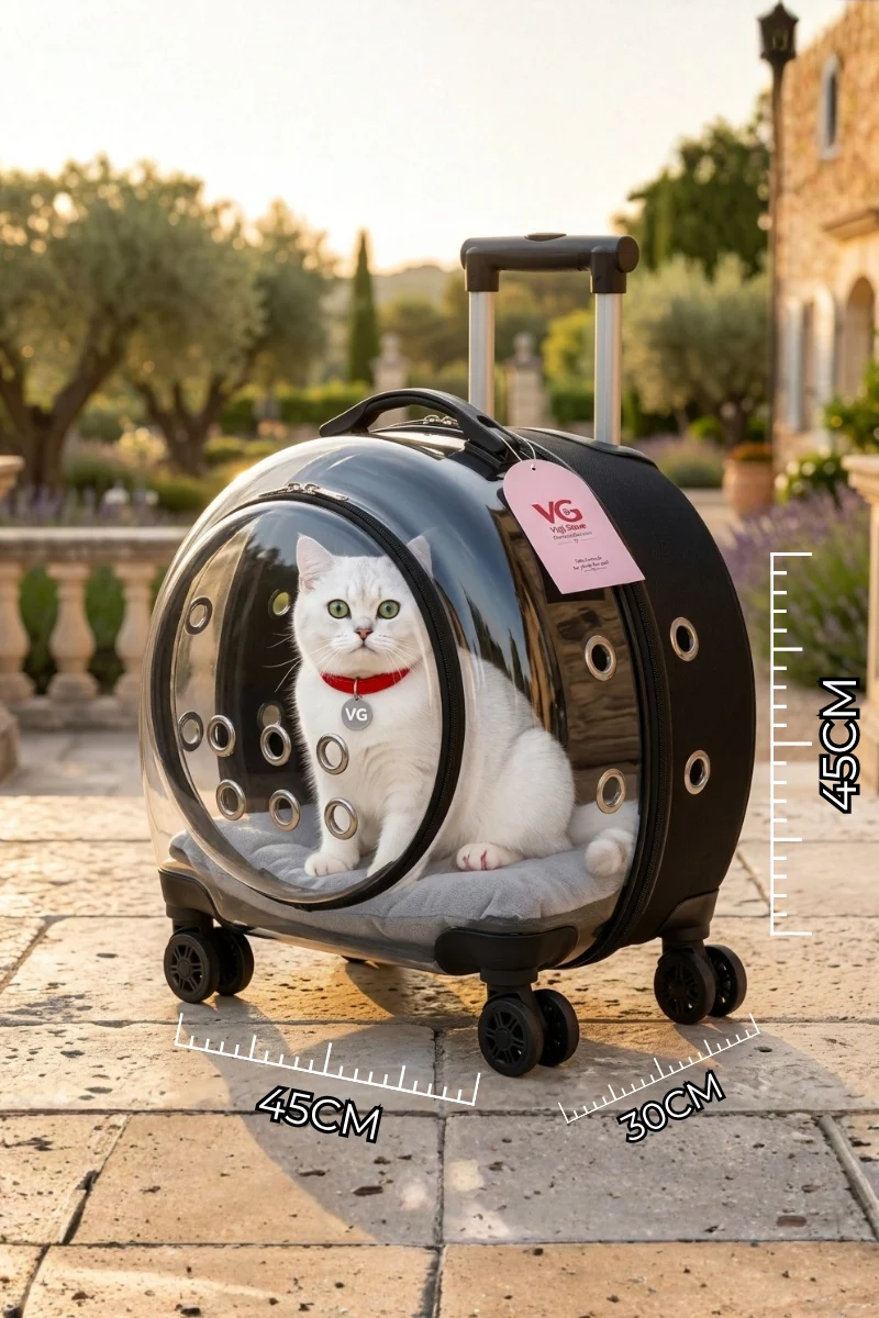 VG Premium Çekçekli Kedi Taşıma Valizi | Şeffaf Astronot Kedi & Küçük Köpek Taşıma Çantası Tekerlekli-4