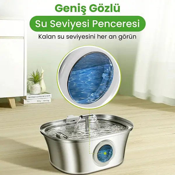 Electron Çelik Kedi Köpek Otomatik İki Musluklu Su Pınarı 3,2Lt-4