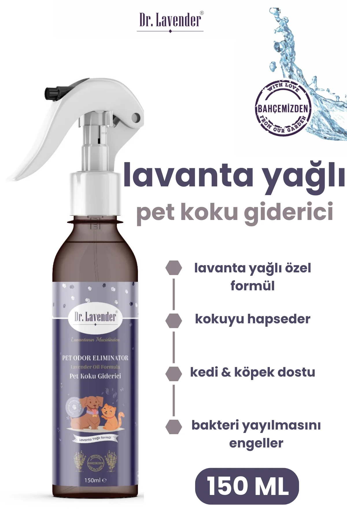 Lavanta Yağlı Pet Koku Giderici 150 ml Antiseptik Kedi Köpek Koku Giderici-1