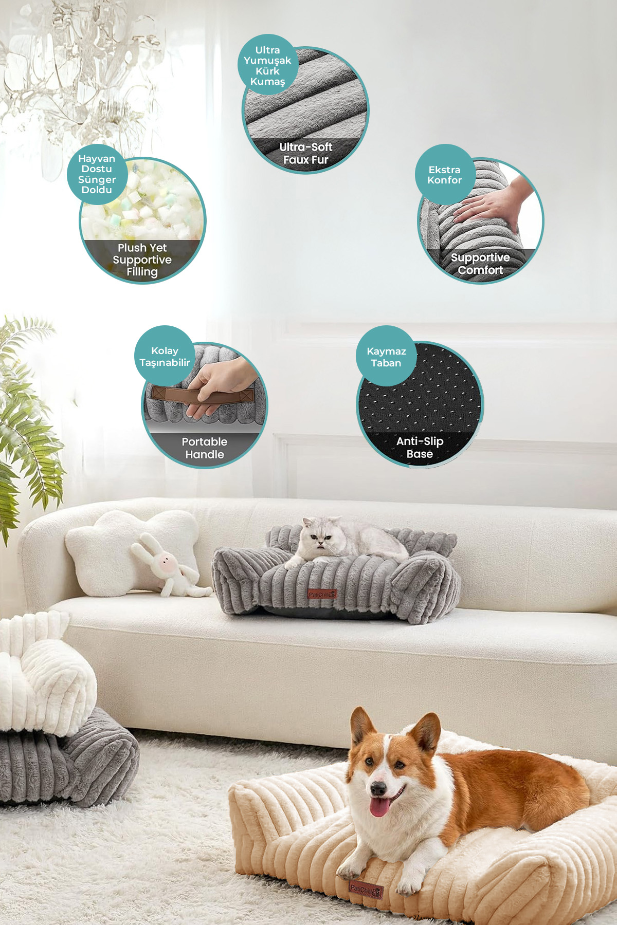 Luna kedi köpek yatağı M beden bej-2