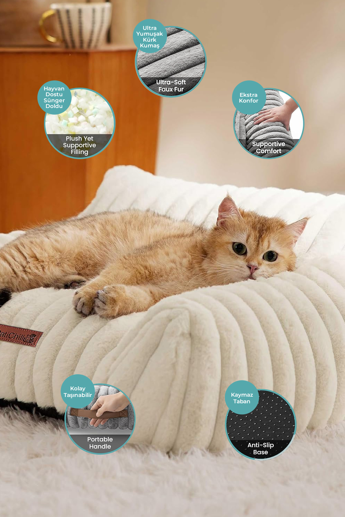 Luna kedi köpek yatağı M beden krem-2