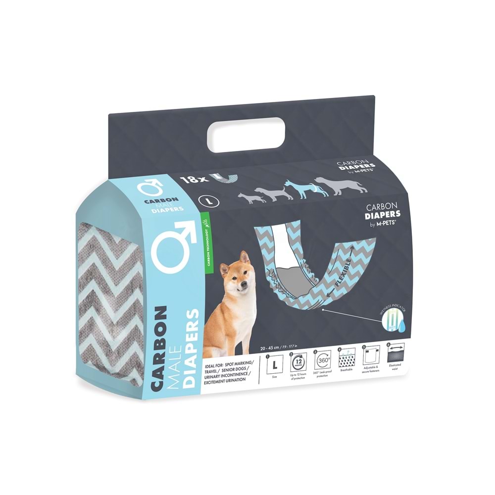 M-pets Carbonlu Diapers Erkek Köpekler İçin Külot (L) 18li brsp-10174199 -1
