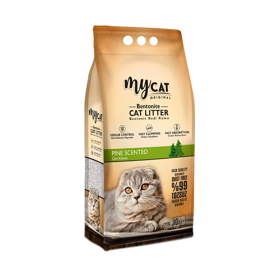 mycat (10 LT) bentonit kedi kumu çam kokulu ( ince tane)-1