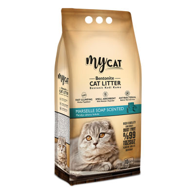 mycat (10 LT) bentonit kedi kumu marsilya sabun kokulu ( kalın tane )-1