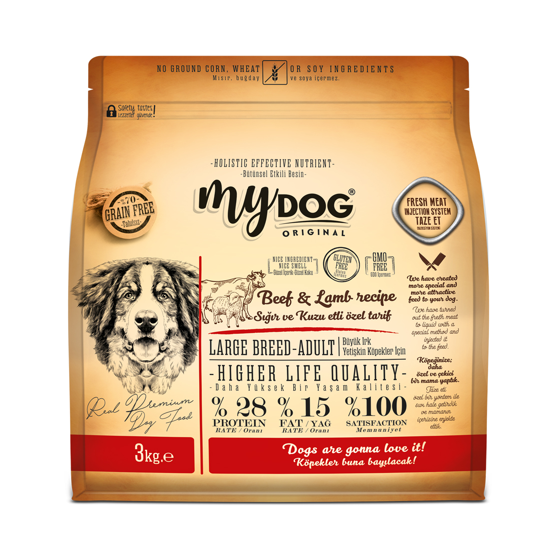 mydog low grain sığır ve kuzu etli  large breed-büyük ırk yetişkin köpek maması 3kg-1