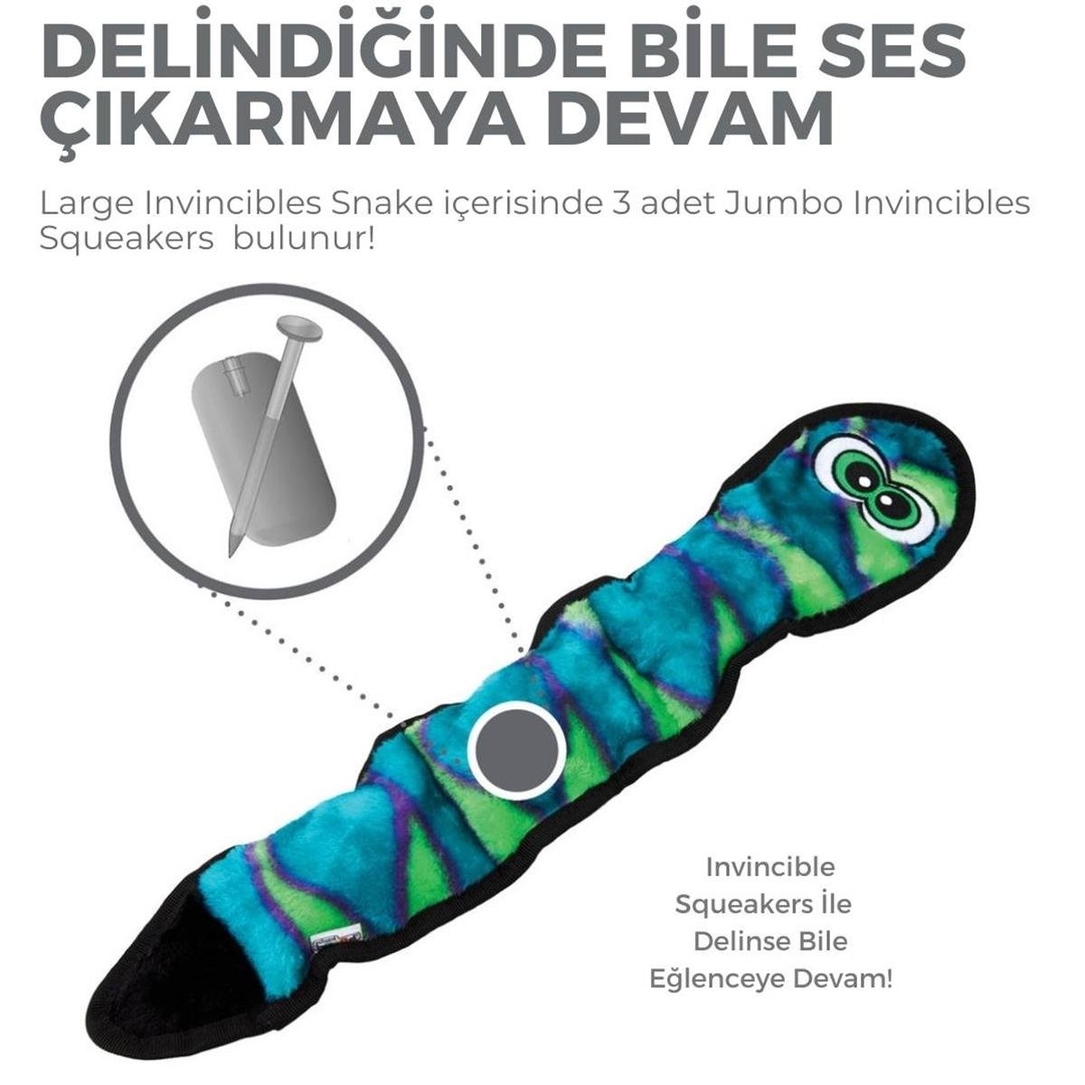 Outward Hound Invincibles Snake Plush Dog Toy, Large Köpek Oyuncağı - 32067M-3
