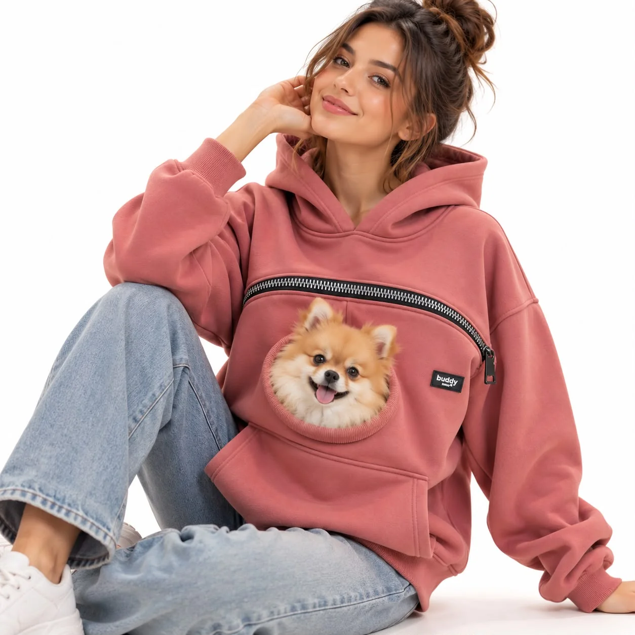 Pet Kanguru Sweatshirt Hoodie Gül Kurusu L-XL Beden-1