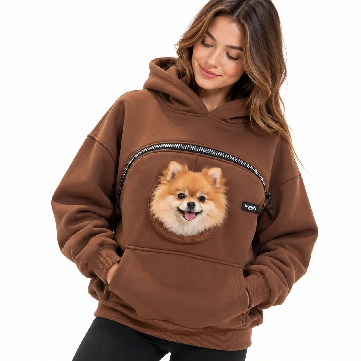 Pet Kanguru Sweatshirt Hoodie Kahverengi S-M Beden-1
