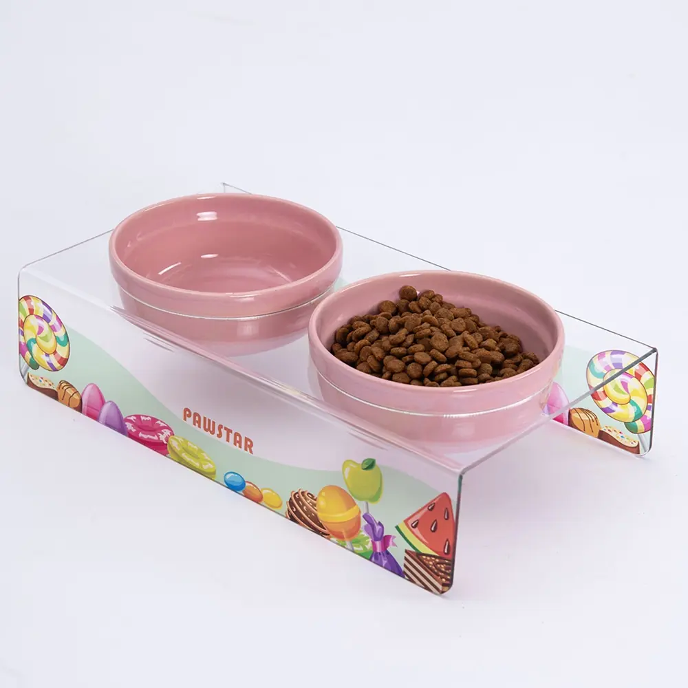 PMK019 Candy-İkili Seramik-Pleksi Mama ve Su Kabı-1