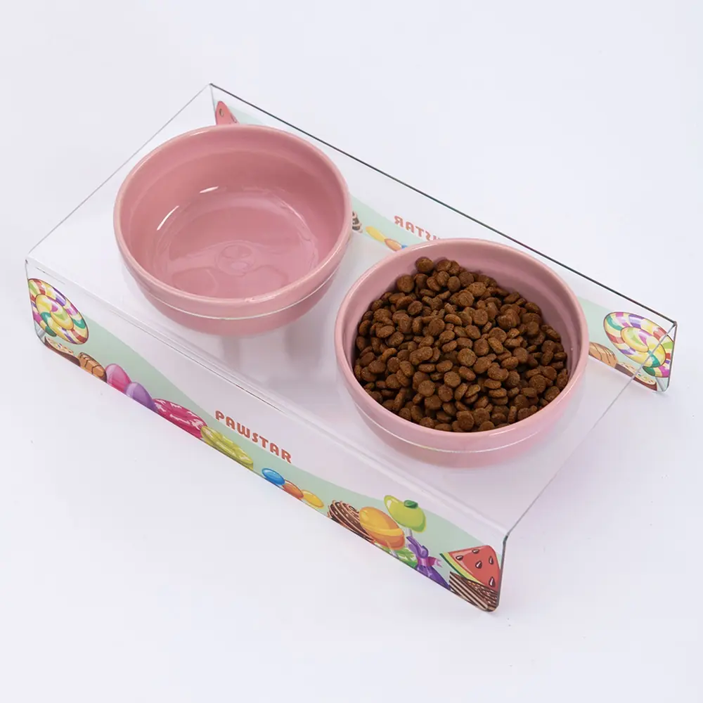 PMK019 Candy-İkili Seramik-Pleksi Mama ve Su Kabı-2