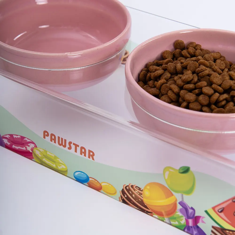 PMK019 Candy-İkili Seramik-Pleksi Mama ve Su Kabı-3