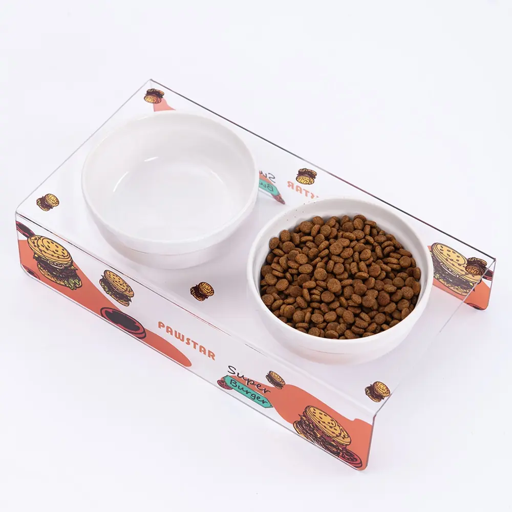 PMK020 Super Burger-İkili Seramik-Pleksi Mama ve Su Kabı-3