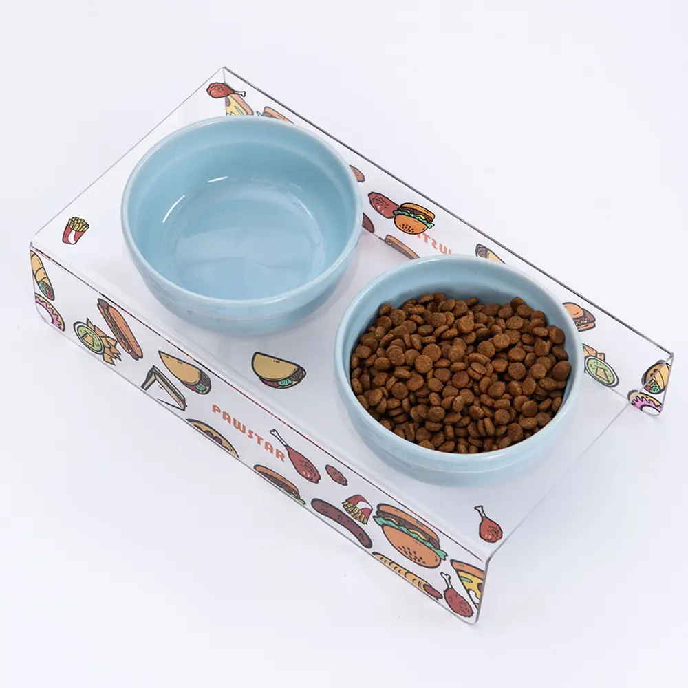 PMK021 Fast Food-İkili Seramik-Pleksi Mama ve Su Kabı-2
