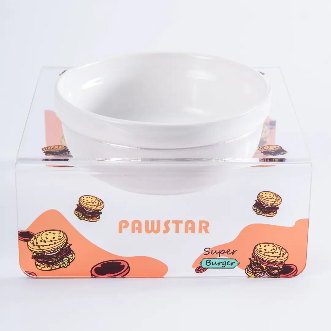 PMK024 Super Burger-Tekli Seramik-Pleksi Mama ve Su Kabı-1