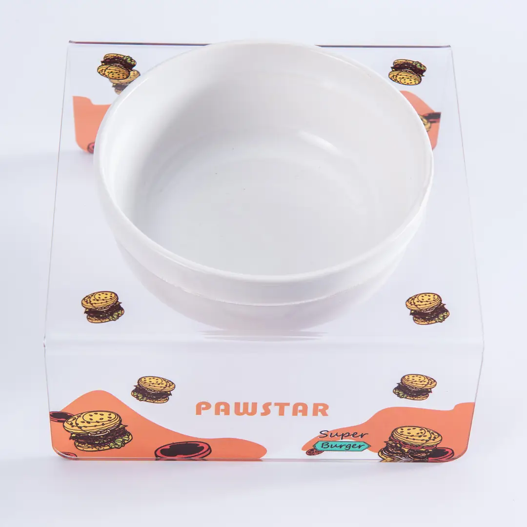 PMK024 Super Burger-Tekli Seramik-Pleksi Mama ve Su Kabı-2