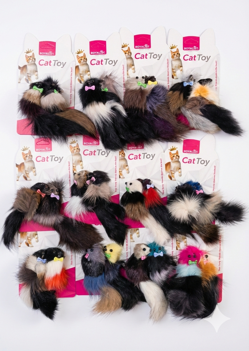 Ekose Papyonlu Kedi Oyuncak Fare - 03802-1