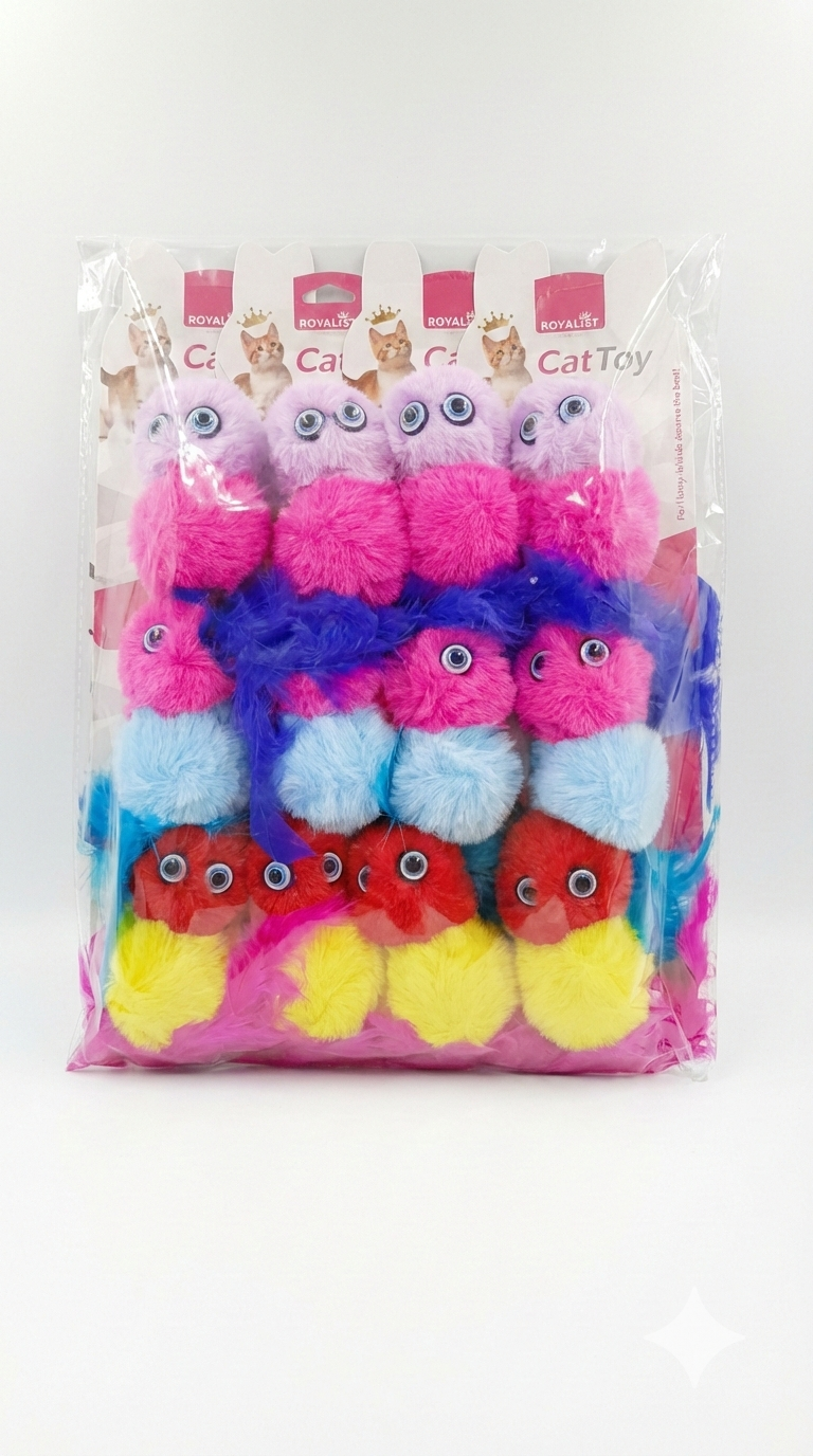 İkili Ponpon Kedi Oyuncak - 03803-1