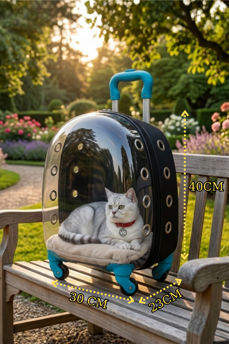 VG Astronot Şeffaf Kedi ve Köpek Taşıma Valizi | Tekerlekli Pet Taşıma Çantası-3