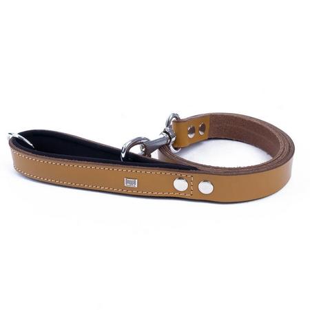  Konforlu Gerçek Deriden El Yapımı Köpek Gezdirme Kayışı 2,5x120cm - Kamel