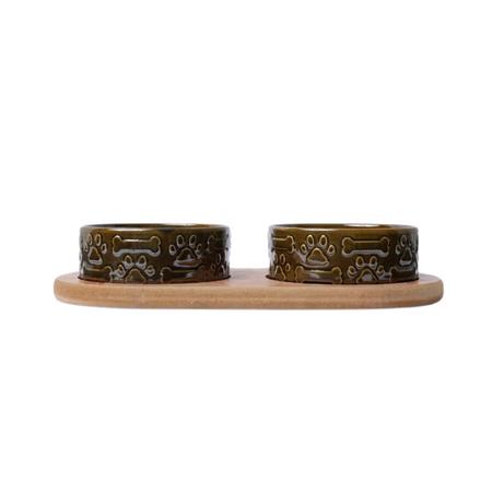  YHO İkili Ahşap Oval Stand (14 CM Mama Kabı İçin)