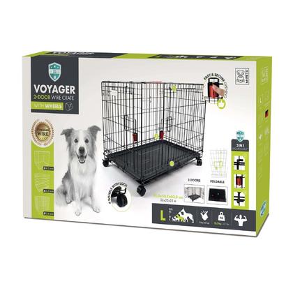 10451808 M-PETS VOYAGER TEKERLEKLİ KÖPEK KAFESİ 2 KAPILI (L) SİYAH 91X58X63CM