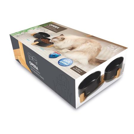 M-Pets Opera Seramik Mama Kabı Bamboo Standlı 2x350ML Black Brsp-10553899 