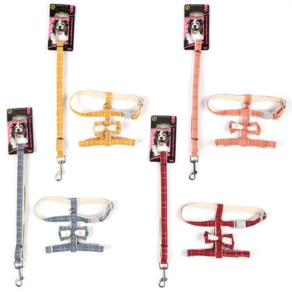 brsp 203491-DOGLİFE EKOSE DESENLİ PAPYONLU GÖĞÜS TASMASI+GEZDİRME (M)