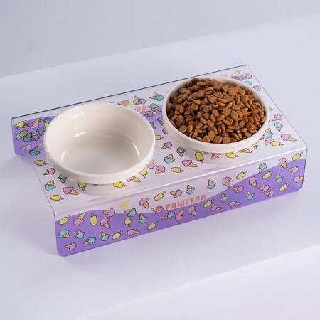 26601-Ice Cream-İkili Pleksi-Seramik Mama ve Su Kabı