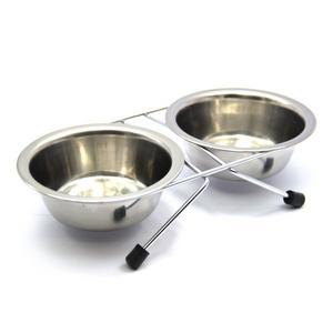 has-400-8126 ayaklı çiftli çelik mama kabı 21cm