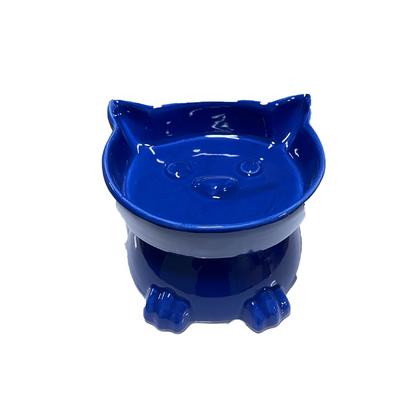 ayaklı küçük kedi figürlü mavi Seramik Kap