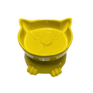ayaklı küçük kedi figürlü sarı Seramik Kap