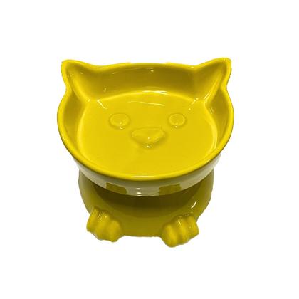 ayaklı küçük kedi figürlü sarı Seramik Kap