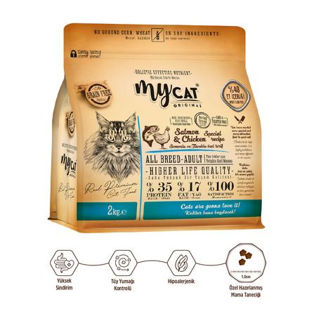 Az Tahıllı Somon Balıklı ve Tavuk Etli Yetişkin Kedi Maması 2kg