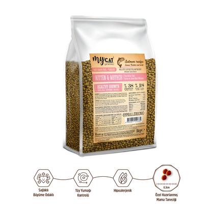 Az Tahıllı Somon Balıklı Yavru ve Anne Kuru Kedi Maması 1kg